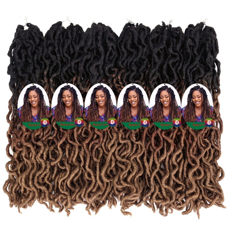 Liyate 18 Inch Goddess Faux locs Crochet Hair 6 Packs/Lot Soft Gypsy Locs Wavy Crochet Braids Dreadlocks 3 Tone Curly Wavy Twist Braiding Hair Extensions African Roots Braidï¼ˆ#1B/30/27) - Image 2